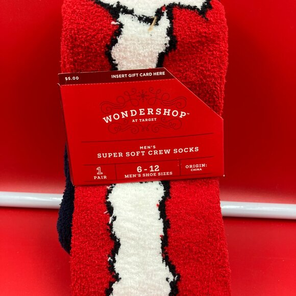 Men's Vintage Santa Cozy Crew Socks -Wondershop Navy/Tan Size 6-12 - Picture 2 of 3